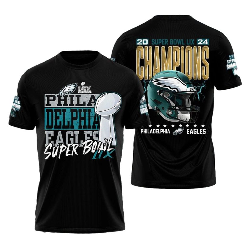 Philadelphia Eagles Champions 2025 Helmet Aop Tshirt