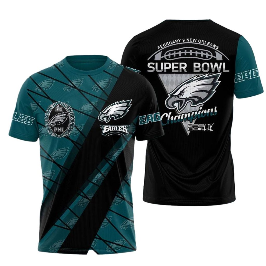 Philadelphia Eagles Champions Black And Green Aop T Shirt