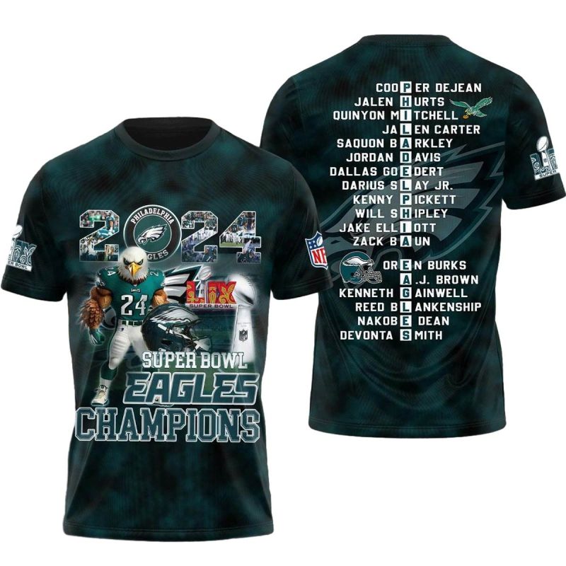 Philadelphia Eagles Champions Mascot 2024 Aop Tshirt