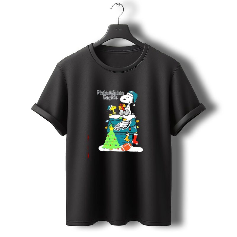 Philadelphia Eagles Christmas Snoopy With Woodstock And Football T Shirt T Shirt 0 1