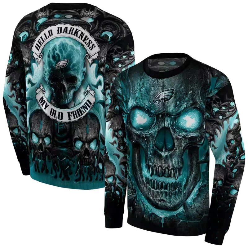 Philadelphia Eagles Demonic Skull Green Black Aop Sweatshirt 1