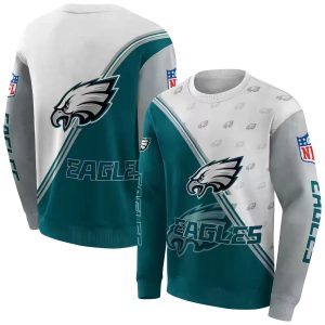 Philadelphia Eagles Diagonal Stripe Green White AOP Sweatshirt