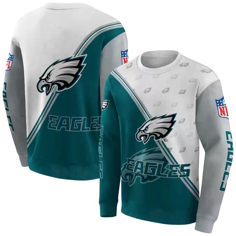 Philadelphia Eagles Diagonal Stripe Green White Aop Sweatshirt 1