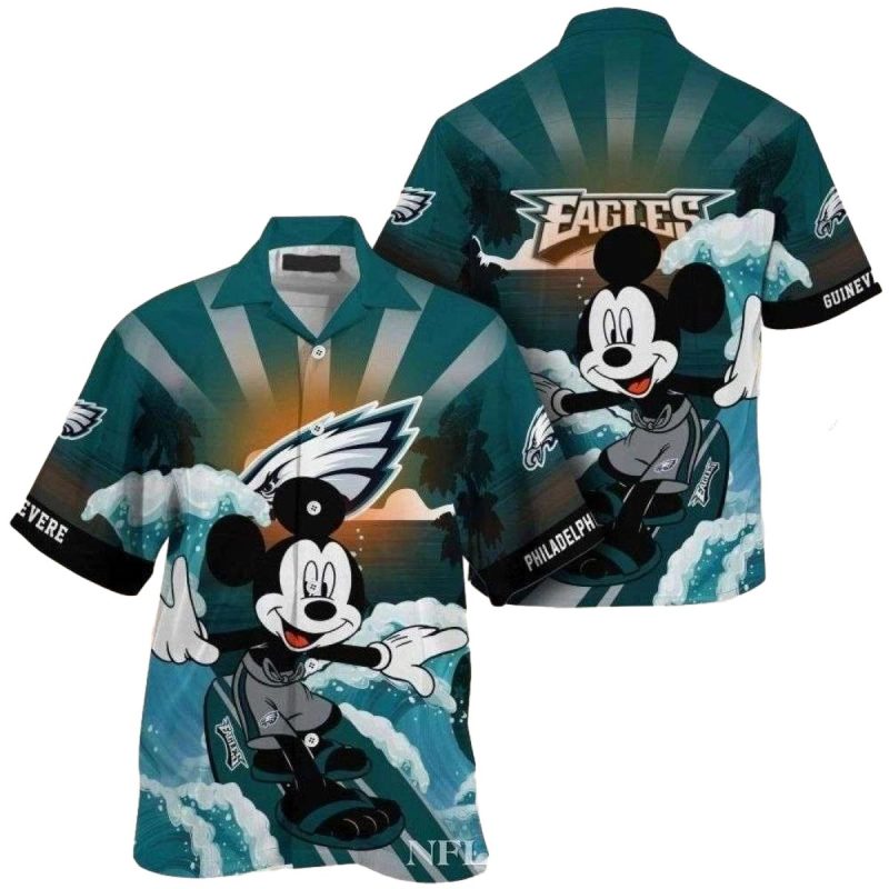 Philadelphia Eagles Enthusiast Surfing Mickey Hawaiian Shirt 1