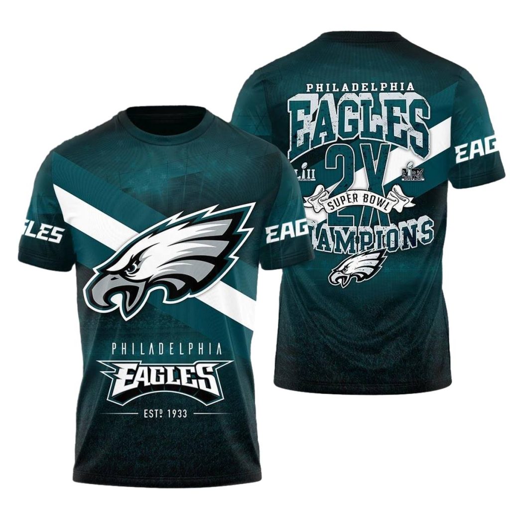 Philadelphia Eagles Est 1933 2X Champions Aop Tshirt