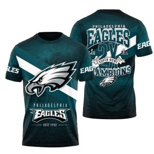 Philadelphia Eagles Est 1933 2X Champions AOP T-Shirt