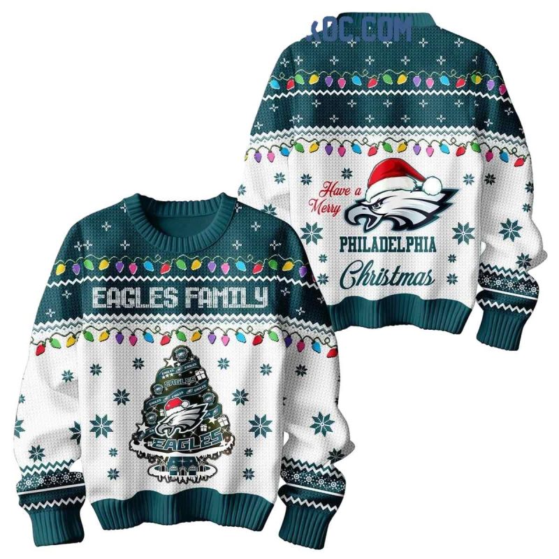 Philadelphia Eagles Family Have A Merry Christmas 2024 Ugly Sweater 1 Bz0Aw