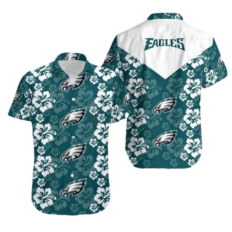 Philadelphia Eagles Floral Elegance Green Hawaiian Shirt 1
