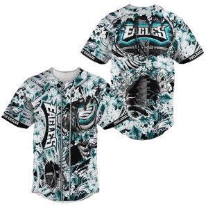 Philadelphia Eagles Flower Skeleton And Flowers Baseball Jersey