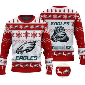 Philadelphia Eagles Fly Eagles Fly Logo And Glove Christmas Ugly Sweater