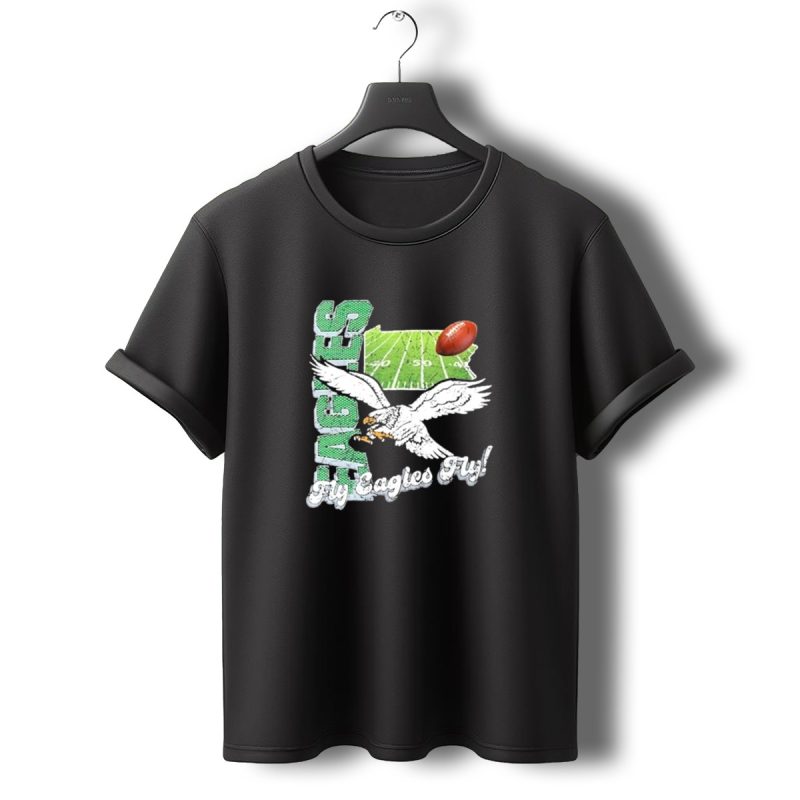 Philadelphia Eagles Fly Eagles Fly Distressed Retro State Field Football T Shirt T Shirt 0 1