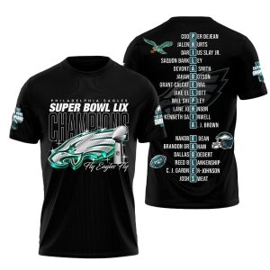 Philadelphia Eagles Fly Eagles Fly Name Players Black Pattern AOP T-Shirt