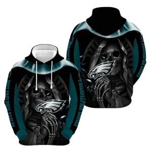 Philadelphia Eagles Football Skull Hold Logo All Over Print Hoodie