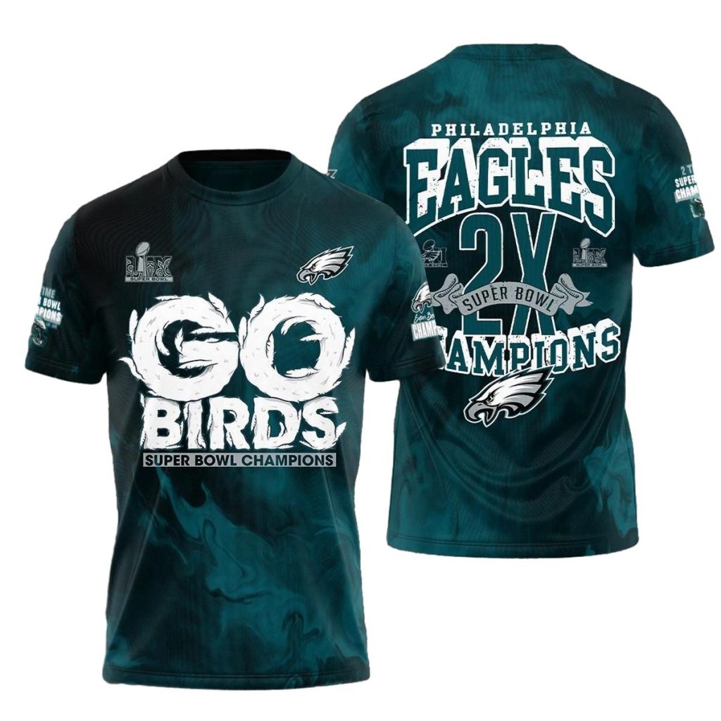 Philadelphia Eagles Go Birds 2X Champions Aop Tshirt