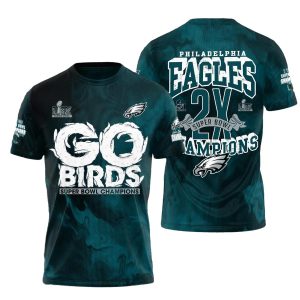 Philadelphia Eagles Go Birds 2X Champions AOP T-Shirt