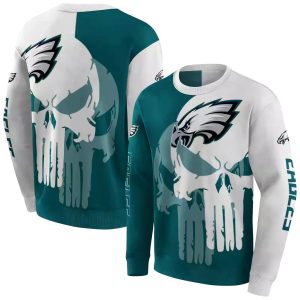 Philadelphia Eagles Graphic Punisher Green White AOP Sweatshirt