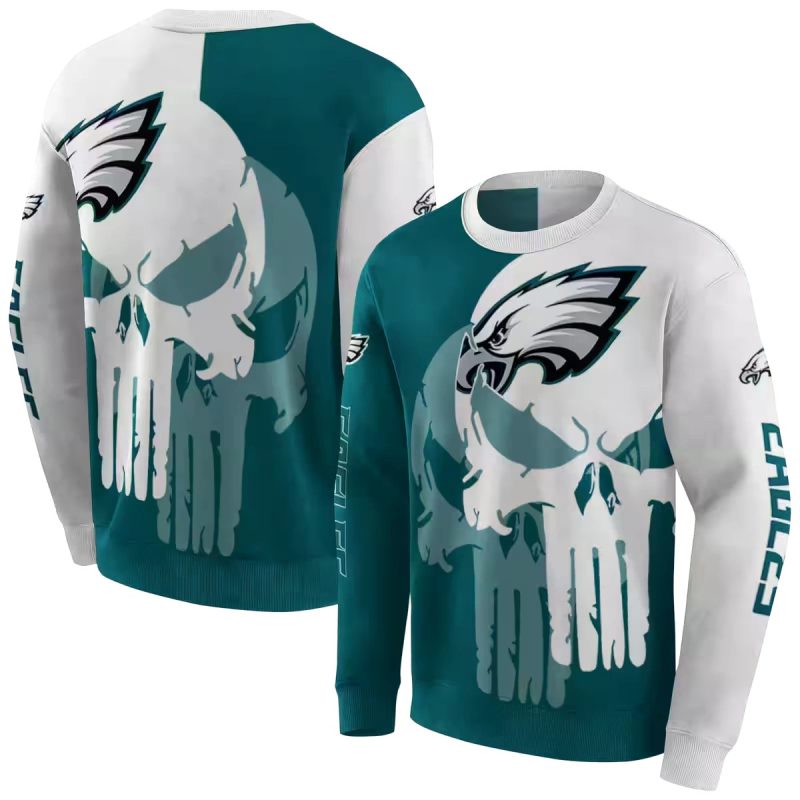 Philadelphia Eagles Graphic Punisher Green White Aop Sweatshirt 1