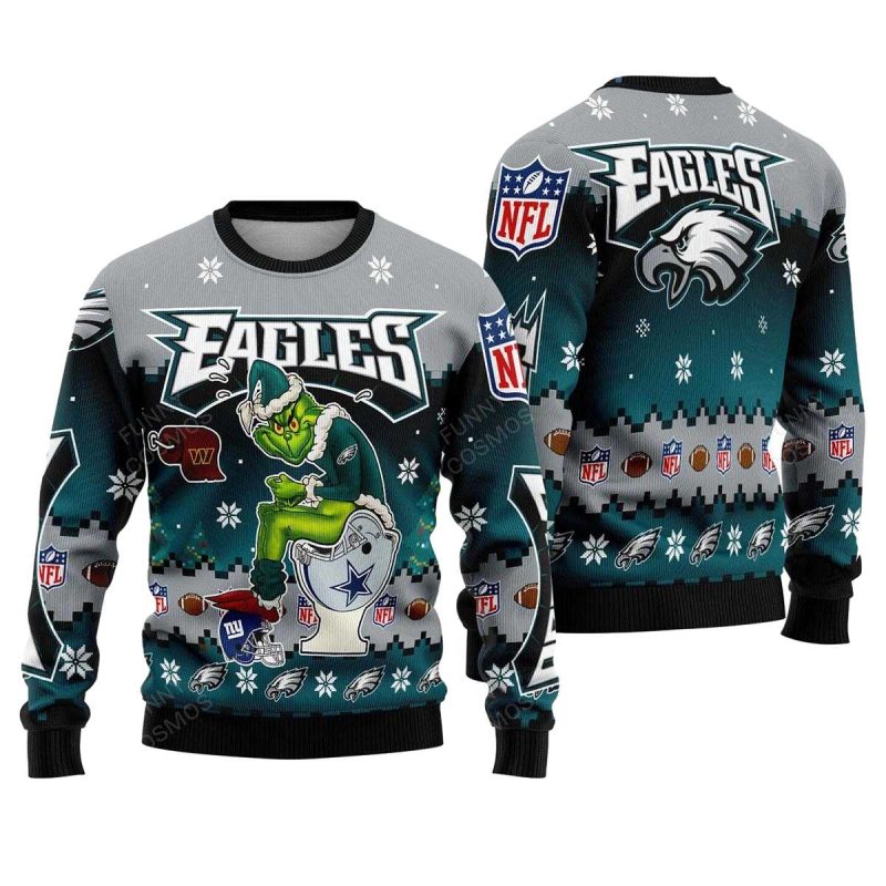 Philadelphia Eagles Grinch Toilet Redskins Cowboys Ny Giants Christmas Ugly Sweater2B2 Nfzra