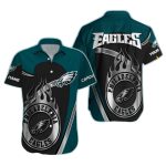 Philadelphia Eagles Black Flames And Silver Logo Hawaiian Shirt