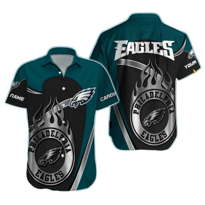 Philadelphia Eagles Hawaiian Shirt Black Flames And Silver Logo 1 3 1024X1024 1