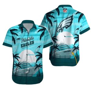 Personalized Philadelphia Eagles Cruise Ship Sunset Vibes Hawaiian Shirt