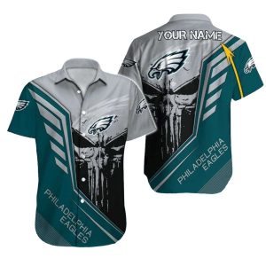 Personalized Philadelphia Eagles Dark Skull And Grunge Theme Hawaiian Shirt