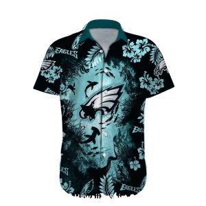 Philadelphia Eagles Deep Sea Shark Pattern Hawaiian Shirt