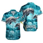 Personalized Philadelphia Eagles Dolphin Ocean Night Scene Hawaiian Shirt
