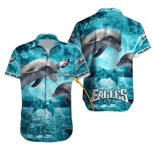 Personalized Philadelphia Eagles Dolphin Ocean Night Scene Hawaiian Shirt
