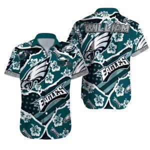 Personalized Philadelphia Eagles Floral And Hibiscus Pattern Hawaiian Shirt