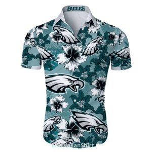 Philadelphia Eagles Floral Hibiscus Green Pattern Hawaiian Shirt