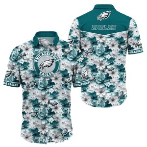 Philadelphia Eagles Floral Teal And White Hawaiian Shirt