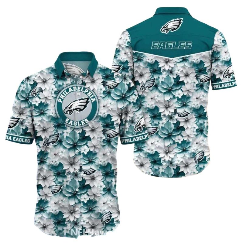 Philadelphia Eagles Hawaiian Shirt Floral Teal And White 1 3 1024X1024 1