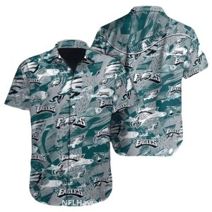 Philadelphia Eagles Ocean Fish And Wave Hawaiian Shirt