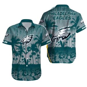 Personalized Philadelphia Eagles Palm Tree Silhouette Sunset Hawaiian Shirt