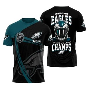 Philadelphia Eagles Helmet SB Champs Black And Green AOP T-Shirt
