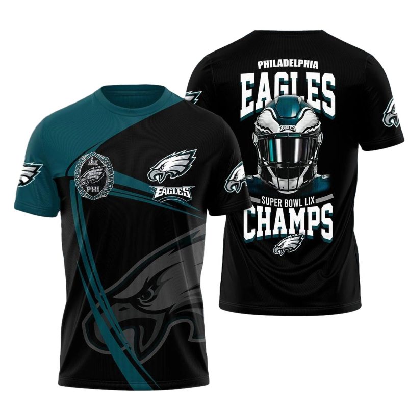 Philadelphia Eagles Helmet Sb Champs Black And Green Aop T Shirt