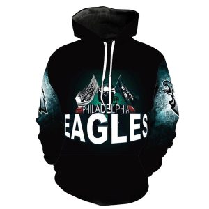 Philadelphia Eagles Helmet and Flag Football All Over Print Hoodie