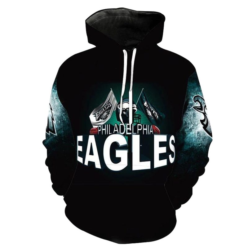Philadelphia Eagles Helmet And Flag Football 3D Hoodie All Over Printed