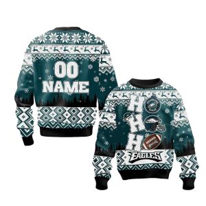 Personalized Philadelphia Eagles Ho Ho Ho Christmas Ugly Sweater
