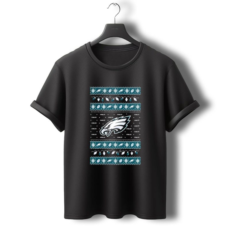 Philadelphia Eagles Holiday Lights Ugly Sweater Christmas Eagles Logo Pattern T Shirt T Shirt 0 1