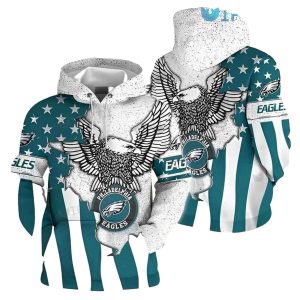 Philadelphia Eagles Broken USA Flag Logo All Over Print Hoodie