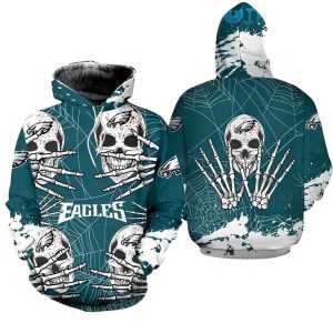 Philadelphia Eagles Dead Skull Spiderweb All Over Print Hoodie