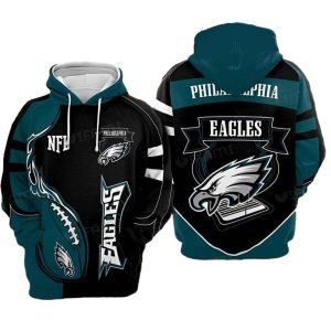 Philadelphia Eagles Football On Fire Black Blue All Over Print Hoodie