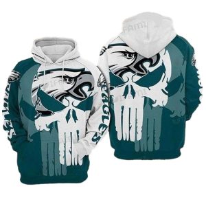 Philadelphia Eagles Punisher Skull Blue White All Over Print Hoodie