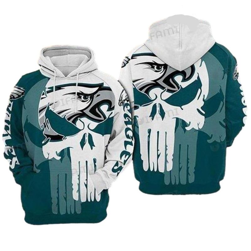 Philadelphia Eagles Hoodie 3D Punisher Skull Blue White Philadelphia Eagles