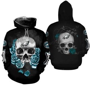 Philadelphia Eagles Skeleton Roses Black All Over Print Hoodie