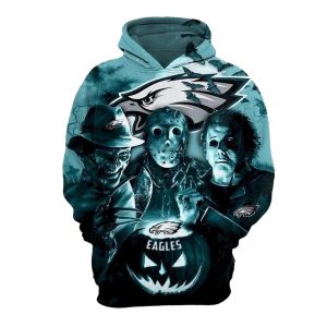 Philadelphia Eagles Horror Characters Movie Halloween All Over Print Hoodie