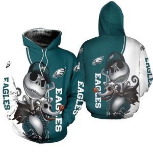 Philadelphia Eagles Jack Skellington And Zero All Over Print Hoodie