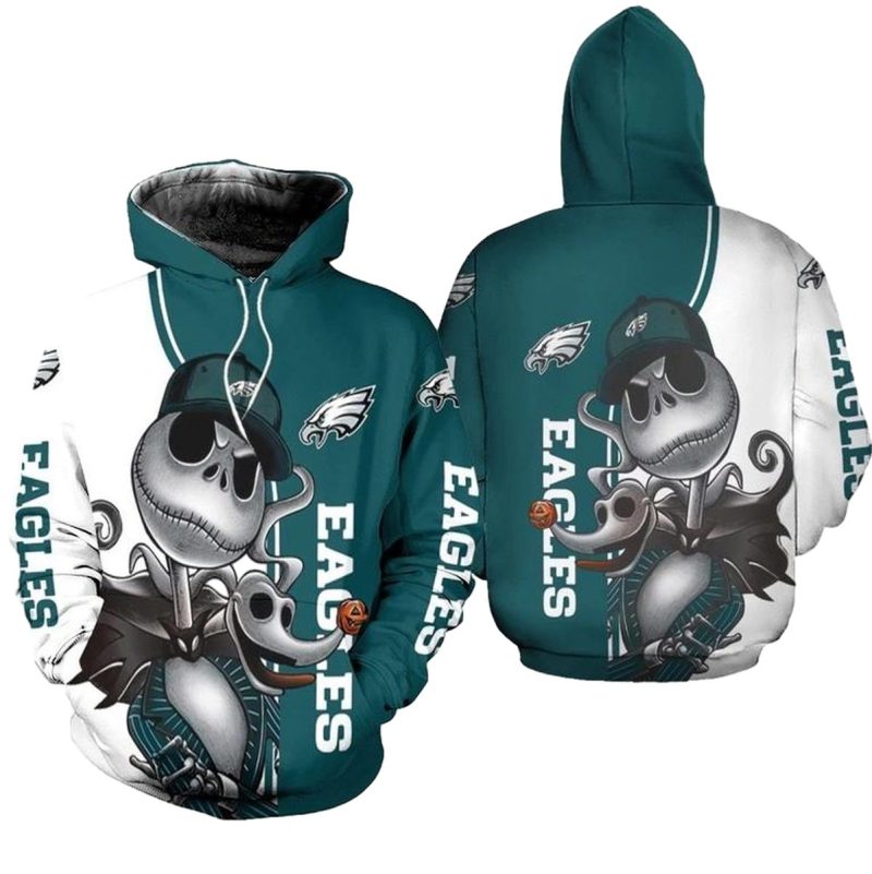 Philadelphia Eagles Jack Skellington And Zero 3D Hoodie 0 768X768 1